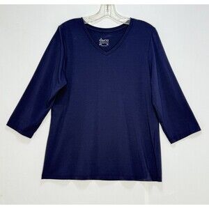 D & Co Essentials Navy Blue V~Neck Short Sleeve T~Shirt Size M